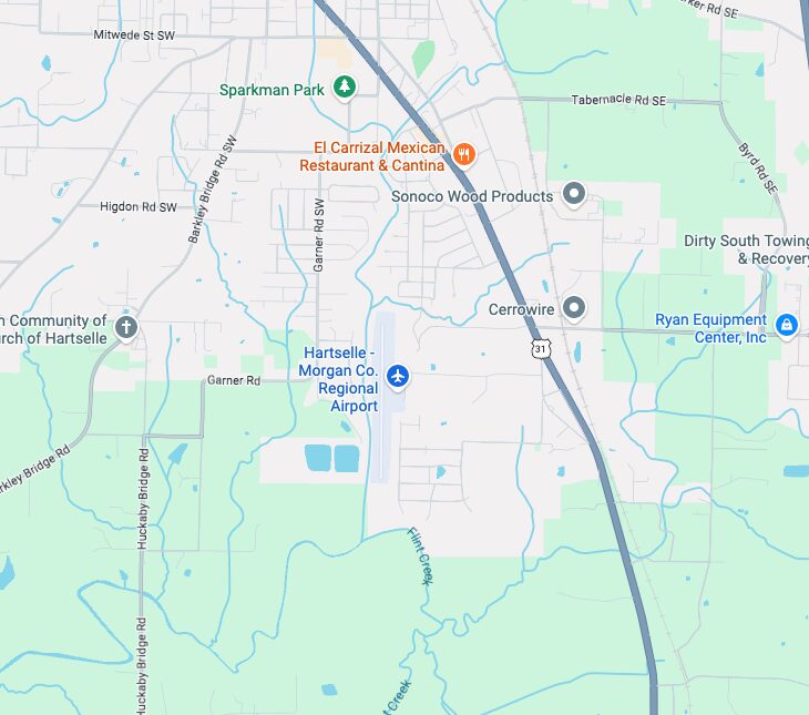 Map showing Hartselle-Morgan County Regional Airport (5M0)